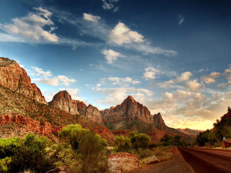 HDR of a road going through Zion National Park